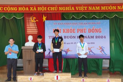 Trường PTDTNT THCS thị xã Buôn Hồ tham gia Hội khoẻ phù đổng thị xã Buôn Hồ ngày 06,07,08/12/2023, đạt 01 HCĐ, 01 HCB môn đẩy gậy